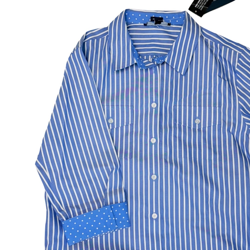 Women's Jones New York Striped Long Sleeve Dress Shirt Size Large - Picture 5 of 10